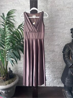 Talbots Vintage Sleeveless Chocolate Brown Satin A-Line Dress Size 8 New Tags